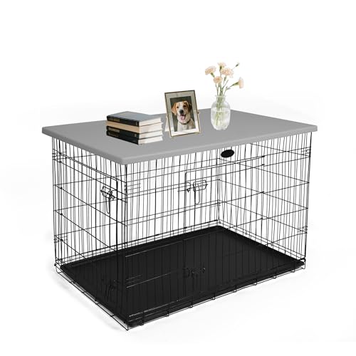 Rockever Hundekäfigabdeckung mit Tischplatte für 91,4 cm Hundekäfig, robuste Hundehüttenabdeckung, wasserdichte UV-beständige Polyester-Haustierzwinger-Abdeckung (Kiste nicht im Lieferumfang enthalten von ROCKEVER