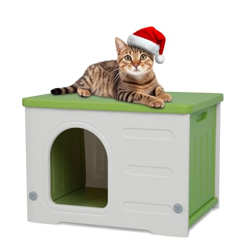Rockever Katzenhaus aus Kunststoff, wasserdicht, Feral Katzenhaus Outdoor Indoor, Stabiles Katzenhaus für Katzen im Freien, Grün Rockever Katzenhaus aus Kunststoff, wasserdicht, Feral Katzenhaus Outdoor Indoor, Stabiles Katzenhaus für Katzen im Freien, Grün von ROCKEVER