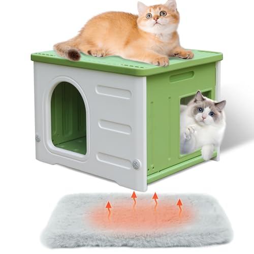 Rockever Katzenhaus aus Kunststoff im Freien mit Fluchttür, wasserdichtes Feral-Katzenhaus für Drinnen, stabiles Katzenhaus für Outdoor-Katzen, stabiles Katzenbett mit Matte für kleine Haustiere, Rockever Katzenhaus aus Kunststoff im Freien mit Fluchttür, wasserdichtes Feral-Katzenhaus für Drinnen, stabiles Katzenhaus für Outdoor-Katzen, stabiles Katzenbett mit Matte für kleine Haustiere, von ROCKEVER