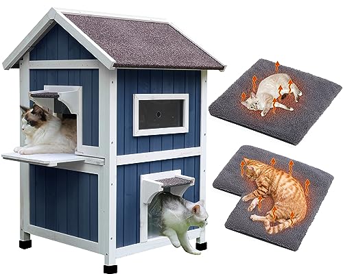 Rockever Katzenhaus im Freien, 2-stöckige Außenhäuser für Wildkatzen, aus Holz, Außenkatzenhaus, wetterfest, mit Fluchttür Rockever Katzenhaus im Freien, 2-stöckige Außenhäuser für Wildkatzen, aus Holz, Außenkatzenhaus, wetterfest, mit Fluchttür von ROCKEVER