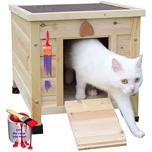 Rockever Katzenhaus für draußen, Katzenhäuser für Wildkatzen, wetterfest, klein, Holz, kleines Haustierhaus und Lebensräume, Beige von ROCKEVER