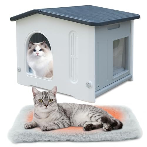 ROCKEVER Katzenhaus aus Kunststoff für den Außenbereich mit Fluchttür, wasserdicht, für Wildkatzen, Indoor-Katzenhaus mit Matte, stabil, einfach zu montieren, Grau ROCKEVER Katzenhaus aus Kunststoff für den Außenbereich mit Fluchttür, wasserdicht, für Wildkatzen, Indoor-Katzenhaus mit Matte, stabil, einfach zu montieren, Grau von ROCKEVER