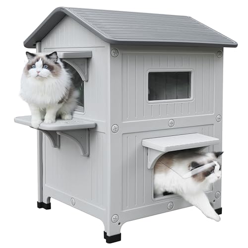 Rockever Luxuriöses Katzenhaus aus Kunststoff für drinnen und draußen, mit Fluchttür, wasserdicht, 2-stöckig, für Wildkatzen, Außenkatzenhaus, geräumig, leicht zu reinigen und zusammenzubauen Rockever Luxuriöses Katzenhaus aus Kunststoff für drinnen und draußen, mit Fluchttür, wasserdicht, 2-stöckig, für Wildkatzen, Außenkatzenhaus, geräumig, leicht zu reinigen und zusammenzubauen von ROCKEVER