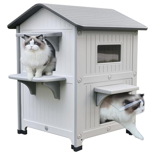 Rockever Luxuriöses Katzenhaus aus Kunststoff für drinnen und draußen, mit Fluchttür, wasserdicht, 2-stöckig, für Wildkatzen, Außenkatzenhaus, geräumig, leicht zu reinigen und zusammenzubauen Rockever Luxuriöses Katzenhaus aus Kunststoff für drinnen und draußen, mit Fluchttür, wasserdicht, 2-stöckig, für Wildkatzen, Außenkatzenhaus, geräumig, leicht zu reinigen und zusammenzubauen von ROCKEVER