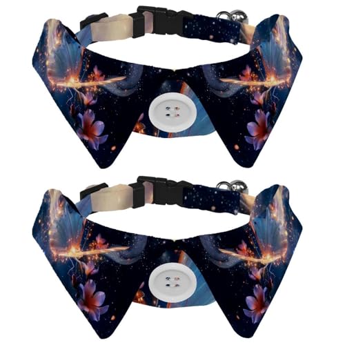2 Packungen Blumen Schmetterling im Himmel Glänzendes Trail-Shirt-Stil Hundehalsbänder, verstellbares Haustierhalsband mit Fliege, niedlicher Katzen-Fliege Ring für kleine, mittelgroße Jungen, Mädchen von RODAILYCAY