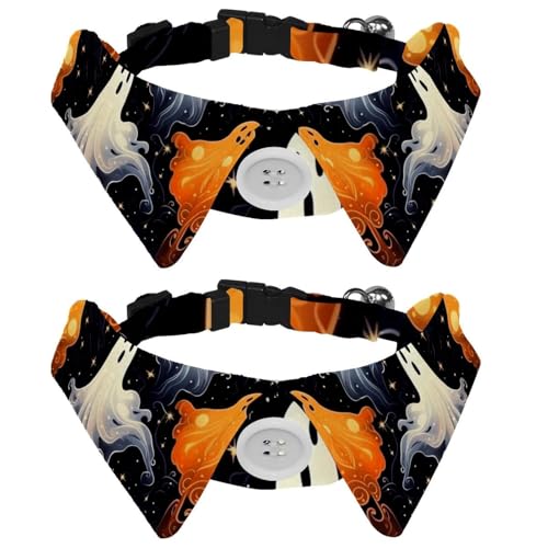 2 Packungen Halloween-Geister-Shirt-Hundehalsbänder, verstellbares Haustierhalsband mit Fliege, niedlicher Katzen-Fliege, Ring für kleine, mittelgroße Jungen, Mädchen, Katzen, Hunde, Welpen 2 Packungen Halloween-Geister-Shirt-Hundehalsbänder, verstellbares Haustierhalsband mit Fliege, niedlicher Katzen-Fliege, Ring für kleine, mittelgroße Jungen, Mädchen, Katzen, Hunde, Welpen von RODAILYCAY