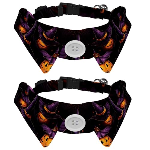 2 Packungen Halloween-Hexenhut-Hundehalsbänder mit Fliege und Glöckchen, verstellbare Katzenfliege, Halsband für kleine, mittelgroße Jungen und Mädchen, Haustiere, Welpen, Kätzchen von RODAILYCAY