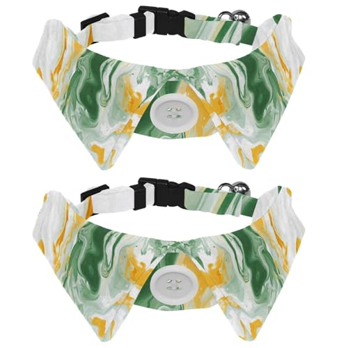 2 Packungen Katzenhalsband mit Fliegen, grün-gelb-weiß, Marmor-Textur, verstellbares Hundehalsband, niedliche Haustier-Fliege für kleine, mittelgroße Hunde, Katzen, Welpen 2 Packungen Katzenhalsband mit Fliegen, grün-gelb-weiß, Marmor-Textur, verstellbares Hundehalsband, niedliche Haustier-Fliege für kleine, mittelgroße Hunde, Katzen, Welpen von RODAILYCAY