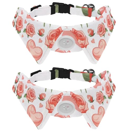 2 Packungen Rosa Love Heart Rose Shirt Stil Hundehalsbänder, verstellbares Haustierhalsband mit Fliege, niedliche Katze Fliege Ring für kleine mittelgroße Jungen Mädchen Katzen Hunde Welpen von RODAILYCAY