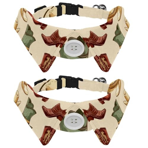 2 Packungen Vintage-Cowboystiefel-Kappen-Muster, Welpenhalsband, Urlaubs-Hunde-Fliege, verstellbare Katzen-Fliege, Halsband für kleine, mittelgroße Hunde, Katzen, Haustiere, Kaninchen, 2 Packungen von RODAILYCAY
