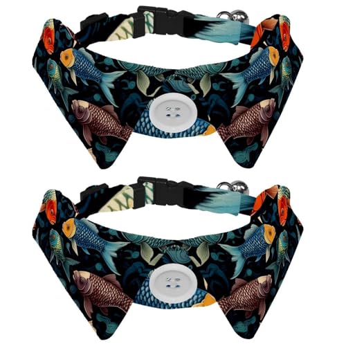 2 Packungen Welpenhalsbänder, Fisch-Revers-Stil, Pfoten-Hundehalsband mit Krawatte, verstellbare Haustier-Fliegen für kleine, mittelgroße Hunde und Katzen von RODAILYCAY