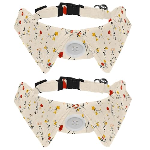 2 Packungen Welpenhalsbänder mit Fliege, buntes Ditsy-Blumenmuster, kleines Hundehalsband, Hemd-Design, verstellbare Fliege für kleine Jungen und Mädchen, Hunde, Katzen, Haustiere von RODAILYCAY