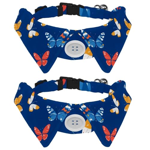 2 Packungen kleines Hundehalsband, Schmetterlingsmuster, nahtloses Muster, verstellbares Katzenhalsband mit Fliegen, niedliche Haustier-Fliege für mittelgroße Hunde, Katzen, Welpen 2 Packungen kleines Hundehalsband, Schmetterlingsmuster, nahtloses Muster, verstellbares Katzenhalsband mit Fliegen, niedliche Haustier-Fliege für mittelgroße Hunde, Katzen, Welpen von RODAILYCAY