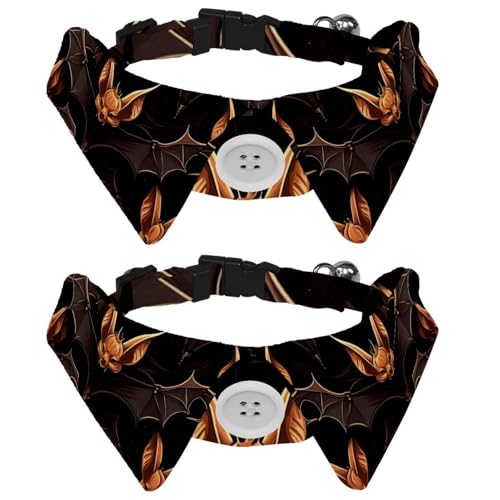 2 Stück Halloween Fledermaus-Hundehalsbänder, Fliege mit Glöckchen, verstellbare Fliege, Katzenhalsband für kleine, mittelgroße Jungen und Mädchen, Haustiere, Welpen, Kätzchen von RODAILYCAY