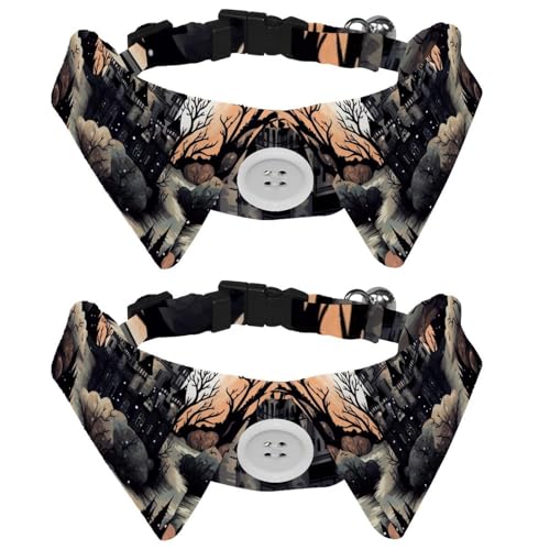 2 Stück Hundehalsband mit Fliege, Halloween-Schloss-Shirt-Stil, Haustier-Fliege, verstellbares Katzenhalsband für kleine Hunde, Welpen, Katzen, Kaninchen von RODAILYCAY