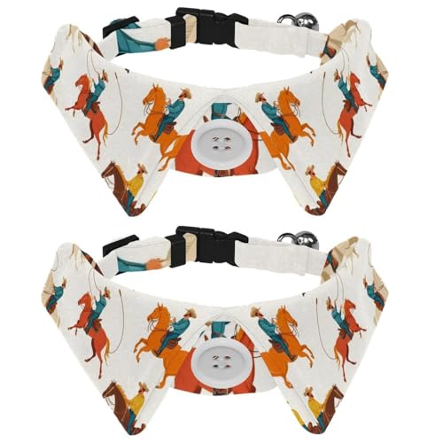 2 Stück Katzenhalsband Wilder Westen Cowboys Männer Pferde Muster Hemd Stil Fliege Verstellbares Hundehalsband mit Fliege für kleine Hunde Welpen Katzen Kaninchen von RODAILYCAY