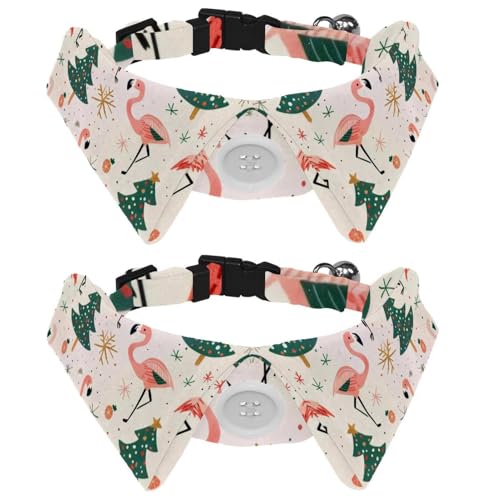 2 Stück Weihnachtsbaum Niedliches Flamingo-Muster Hund Fliege Hemd Revers Stil Katze Kätzchen Halsbänder Befestigung Hundehalsband mit Fliege für kleine Katzen Welpen Haustiere von RODAILYCAY