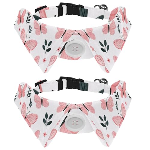 2 Stück Welpenhalsbänder, rosa Schmetterling und Blume, Revers-Stil, Pfoten, Hundehalsband mit Krawatte, verstellbare Haustier-Fliegen für kleine, mittelgroße Hunde und Katzen von RODAILYCAY