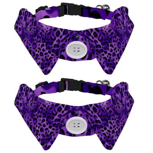2 Stück Welpenhalsband, Lila Leopard Urlaub Kleine Hund Fliegen, Verstellbare Katzenschleifband für mittelgroße Hunde, Katzen, Haustiere, Kaninchen von RODAILYCAY
