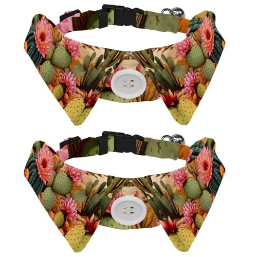 2 Stück Welpenhalsband mit Fliege, Kaktus, verstellbare Haustier-Fliege, Hundehalsband für Katzen und Hunde, bequem, weich, für Halsumfang 29,1–31,2 cm von RODAILYCAY