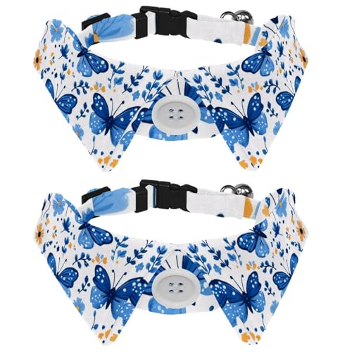 2 Stück blaues Schmetterlings- und Blumenmuster, kleines Hundehalsband mit Fliege, verstellbares Welpenhalsband, Haustier-Smokingfliegen für Katzen, Hunde, Kaninchen 2 Stück blaues Schmetterlings- und Blumenmuster, kleines Hundehalsband mit Fliege, verstellbares Welpenhalsband, Haustier-Smokingfliegen für Katzen, Hunde, Kaninchen von RODAILYCAY