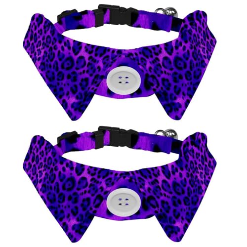 2 Stück lila Leoparden-Katzenhalsband mit Fliegen, verstellbares Hundehalsband, niedliche Haustier-Fliege für kleine, mittelgroße Hunde, Katzen, Welpen 2 Stück lila Leoparden-Katzenhalsband mit Fliegen, verstellbares Hundehalsband, niedliche Haustier-Fliege für kleine, mittelgroße Hunde, Katzen, Welpen von RODAILYCAY