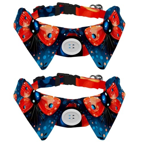 2 x Katzenhalsband, Marienkäfer, Hemd-Stil, Fliege, verstellbares Hundehalsband mit Fliege für kleine Hunde, Welpen, Katzen, Kaninchen von RODAILYCAY