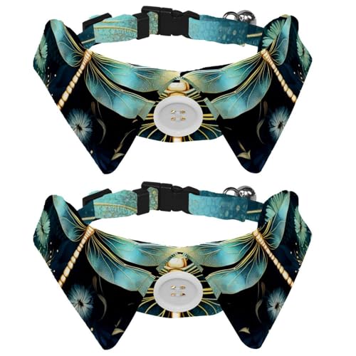 2 x Libellen-Hundehalsbänder mit Fliege und Glöckchen, verstellbare Katzenfliege, Halsband für kleine, mittelgroße Jungen und Mädchen, Haustiere, Welpen, Kätzchen von RODAILYCAY