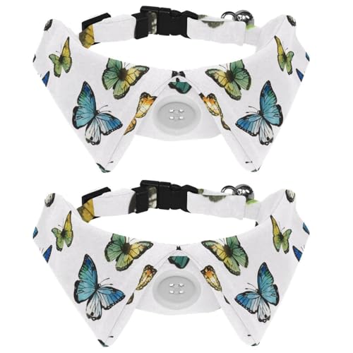 2 x Schmetterlings-Hundehalsband, nahtlos, weißer Hintergrund, verstellbare Haustier-Halsbänder mit Fliege, niedlicher Katzenring für kleine, mittelgroße Jungen, Mädchen, Katzen, Hunde, Welpen von RODAILYCAY