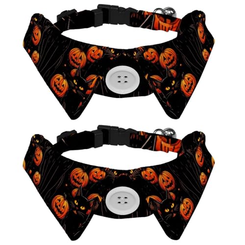 2 x kleine Hundehalsbänder, Halloween, schwarze Katze, Kürbis, verstellbares Katzenhalsband mit Fliegen, niedliche Haustier-Fliege für mittelgroße Hunde, Katzen, Welpen von RODAILYCAY