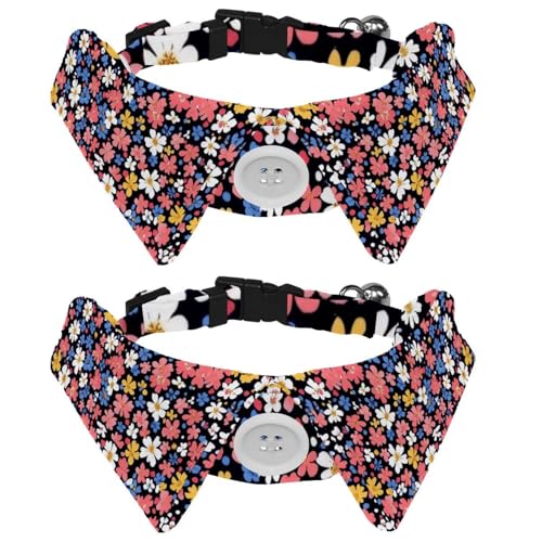 Buntes Ditsy Hundehalsband mit Blumenmuster, Revers-Stil, Pfoten, Hundehalsband mit Fliege, verstellbare Haustier-Fliege für kleine, mittelgroße Hunde und Katzen, 2 Stück Buntes Ditsy Hundehalsband mit Blumenmuster, Revers-Stil, Pfoten, Hundehalsband mit Fliege, verstellbare Haustier-Fliege für kleine, mittelgroße Hunde und Katzen, 2 Stück von RODAILYCAY