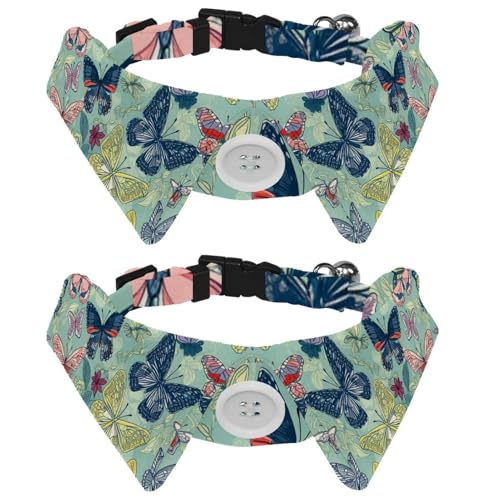Buntes Schmetterlingsmuster, 2 Packungen Welpenhalsbänder mit Fliege, verstellbarer Smoking, Revers, Katzen-Fliege, elegantes Haustierhalsband für kleine, mittelgroße Hunde und Katzen Buntes Schmetterlingsmuster, 2 Packungen Welpenhalsbänder mit Fliege, verstellbarer Smoking, Revers, Katzen-Fliege, elegantes Haustierhalsband für kleine, mittelgroße Hunde und Katzen von RODAILYCAY