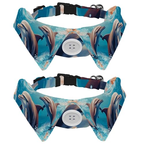 Delfin-Hundehalsband mit Fliege, verstellbar, niedliches Revers-Design, Fliege, Haustierhalsband für kleine Hunde, Welpen und Katzen, 2 Packungen von RODAILYCAY