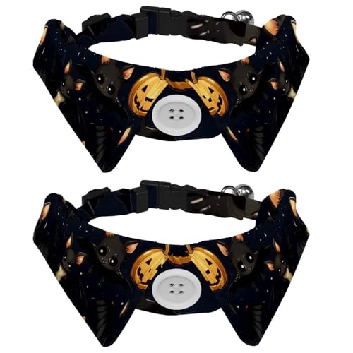 Halloween-Fledermaus-Halsbänder mit Fliege, verstellbare Smoking, Revers, Katzen-Fliege, elegantes Haustierhalsband für kleine, mittelgroße Hunde und Katzen, 2 Stück von RODAILYCAY