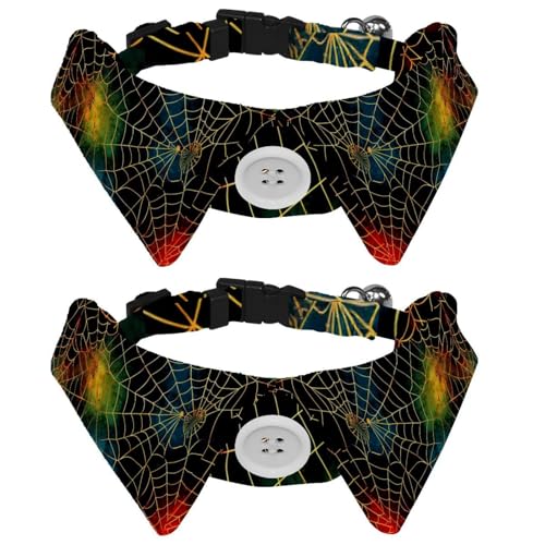 Halloween-Hundehalsbänder mit Fliege und Glöckchen, verstellbare Katzenfliege, Halsband für kleine, mittelgroße Jungen und Mädchen, Haustiere, Welpen, Kätzchen, 2 Stück von RODAILYCAY