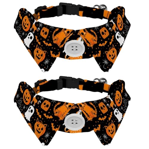 Hundehalsbänder für mittelgroße Hunde, Halloween-Geist, Kürbis, Katze, Fledermaus, Katze, Fliege mit Schnalle, Halsband-Shirts für Haustier-Fliegen, Halsumfang 28,4–31 cm, 2 Packungen Hundehalsbänder für mittelgroße Hunde, Halloween-Geist, Kürbis, Katze, Fledermaus, Katze, Fliege mit Schnalle, Halsband-Shirts für Haustier-Fliegen, Halsumfang 28,4–31 cm, 2 Packungen von RODAILYCAY