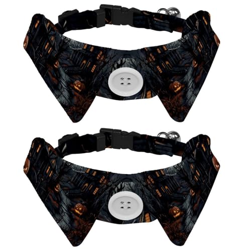 Hundehalsbänder mit Fliege und Glöckchen, Halloween-Schloss, verstellbare Katzenfliege, Halsband für kleine, mittelgroße Jungen und Mädchen, Haustiere, Welpen, Kätzchen, 2 Stück von RODAILYCAY