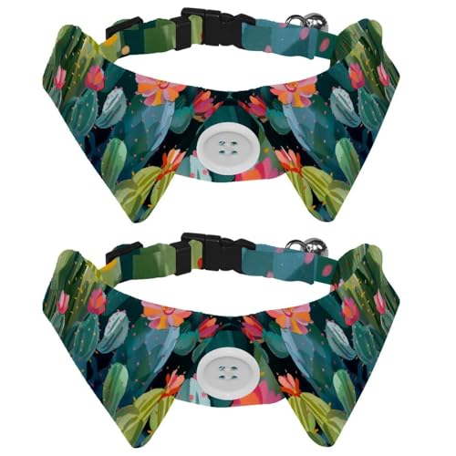 Hundehalsbänder mit Fliege und Glöckchen, Kaktuspflanze, Blumenmuster, verstellbare Hundefliege, Halsbänder, Haustier-Fliege für kleine, mittelgroße Jungen, Mädchen, Welpen, Katzen, 2 Stück Hundehalsbänder mit Fliege und Glöckchen, Kaktuspflanze, Blumenmuster, verstellbare Hundefliege, Halsbänder, Haustier-Fliege für kleine, mittelgroße Jungen, Mädchen, Welpen, Katzen, 2 Stück von RODAILYCAY
