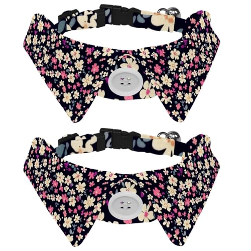 Hundehalsband mit Fliege, buntes Ditsy-Blumenmuster mit Fliege, verstellbar, niedliches Revers-Design, Fliege, Haustierhalsband für kleine Hunde, Welpen und Katzen, 2 Stück Hundehalsband mit Fliege, buntes Ditsy-Blumenmuster mit Fliege, verstellbar, niedliches Revers-Design, Fliege, Haustierhalsband für kleine Hunde, Welpen und Katzen, 2 Stück von RODAILYCAY