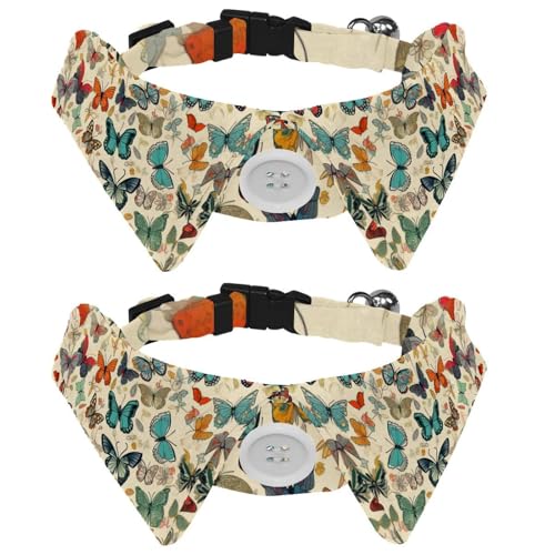 Hundehalsband mit Fliege, handgezeichnete, bunte Schmetterlinge, mit Fliege, verstellbares Katzenhalsband für kleine Hunde, Welpen, Katzen, Kaninchen, 2 Stück Hundehalsband mit Fliege, handgezeichnete, bunte Schmetterlinge, mit Fliege, verstellbares Katzenhalsband für kleine Hunde, Welpen, Katzen, Kaninchen, 2 Stück von RODAILYCAY