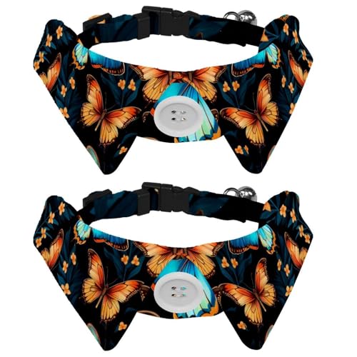 Schöne Schmetterlings-Hundehalsbänder mit Fliege und Glöckchen, verstellbare Katzenfliege, Halsband für kleine, mittelgroße Jungen und Mädchen, Haustiere, Welpen, Kätzchen, 2 Packungen von RODAILYCAY