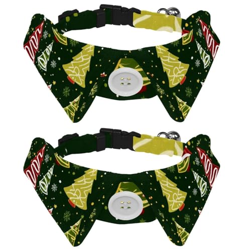 Winter-Weihnachtsbäume und Schneeflocken, nahtlos, 2 Stück, Welpenhalsband, Urlaub, kleine Hunde, Fliegen, verstellbare Katzen-Fliegen, Halsband für mittelgroße Hunde, Katzen, Haustiere, Kaninchen von RODAILYCAY