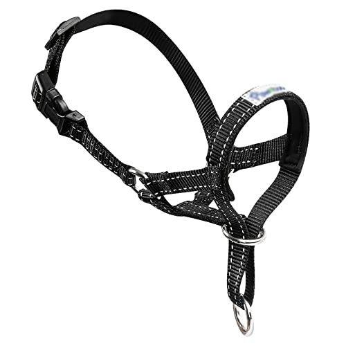 Hundekopfhalsband,Kein Pull Hundehalter mit weicher Polsterung,Trainingswerkzeug für Hunde auf Spaziergängen,Atmungsaktives Sicherheits-reflektierendes Design,mit Leine (M+ dog leash) von ROFRA