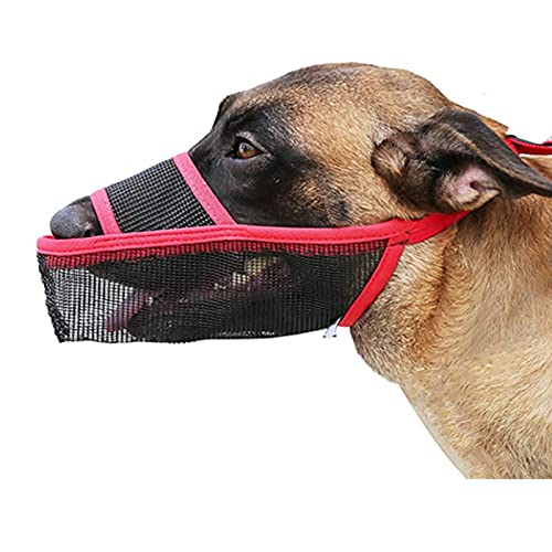 Hundemaulkörbe für kleine große Hunde,Hundemaulkorb Durable Mesh Nylon,Atmungsaktiv und weich, Atmungsaktiv und trinkbar Haustier Maulkorb,für Anti-Beißen Anti-Barking Lecken (M,Red) von ROFRA