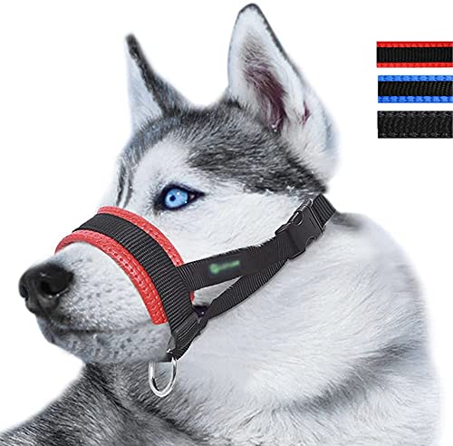 Hundemaulkorb für kleine mittlere Hunde, weiche Nylon Mundabdeckung, Hundemaulkorb mit verstellbaren Riemen, um Beißen, Kauen und Bellen zu verhindern. (3Farben/5Größen) (S,Red) von ROFRA