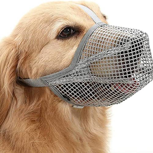 Soft Mesh Maulkorb für kleine mittelgroße Hunde, mit verstellbarem Riemen, Hundemaulkorb, zum Plündern, Lecken, Beißen und Kauen, einfach zu trinken und zu atmen, (2Color/5Size) (S,Grey) von ROFRA
