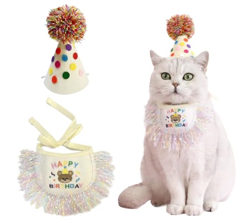 Katzen-Geburtstagstuch, Schal und Partyhut, niedliche Quasten, Lätzchen, Schal und Geburtstagshut, Katzen-Geburtstagsparty-Dekorationsset Katzen-Geburtstagstuch, Schal und Partyhut, niedliche Quasten, Lätzchen, Schal und Geburtstagshut, Katzen-Geburtstagsparty-Dekorationsset von ROHOME