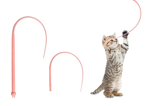 ROHOME Interaktives Katzenspielzeug, Mausschwanz-Zauberstab-Spielzeug für Katzen, Silikon-Katzenspielzeug, Teaser Zauberstab, sicher mit natürlichen Raubfischen, die Bewegungen nachahmen (Rosa) von ROHOME