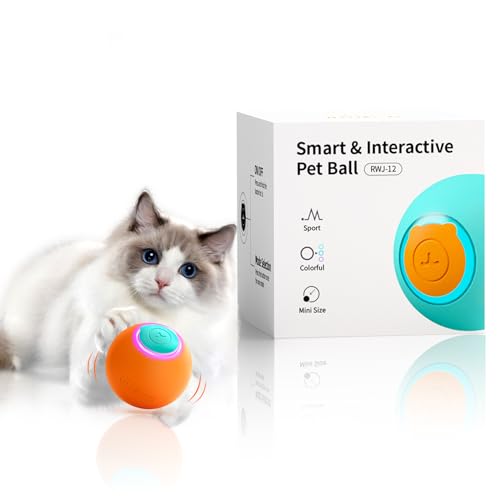 ROJECO Katzenspielzeug Elektrisch Katzenball mit LED Licht, 360° Intelligentes Rollen Rotieren Prellen 3 Modi Selbst Aktivierend Interaktives Katzenspielzeug USB Wiederaufladbarer Ball von ROJECO