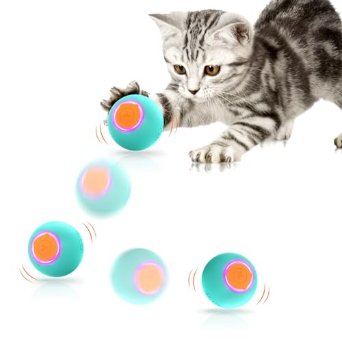 ROJECO Katzenspielzeug Elektrisch Katzenball mit LED Licht, 360° Intelligentes Rollen Rotieren Prellen 3 Modi Selbst Aktivierend Interaktives Katzenspielzeug USB Wiederaufladbarer Katzenspielzeug Ball von ROJECO